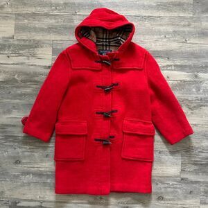 Vintage Burberry Red Wool Pea Coat Speciality Duffle Coating Jacket